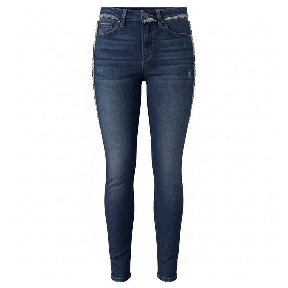 Judy Blue Dark Wash Fringed Side Seam Skinny Jeans Women Size 3 26 Distressed